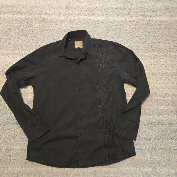 Roar Button Up  Shirt Long Sleeve Mens L  Black Embroidered - Picture 1 of 6